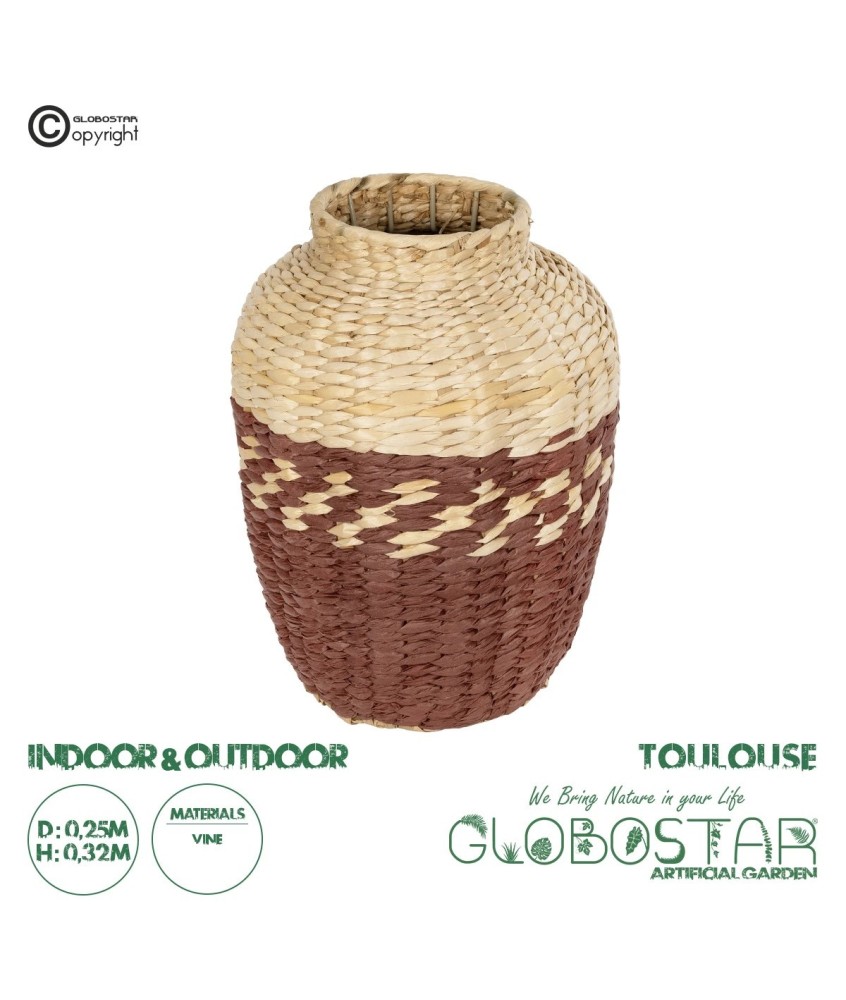 GloboStar® Artificial Garden TOULOUSE 21225 Διακοσμητικό Πλεκτό Καλάθι - Κασπώ Γλάστρα - Flower Pot Μπεζ με Κόκκινο Π25 x M25 x Υ32cm